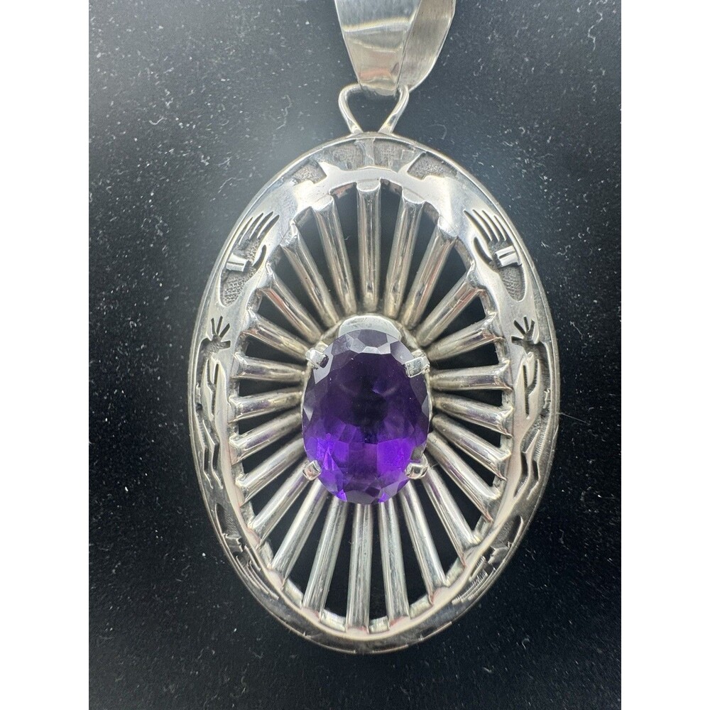 Signed Southwestern Purple Amethyst Sterling Silver. Native American Hand Made